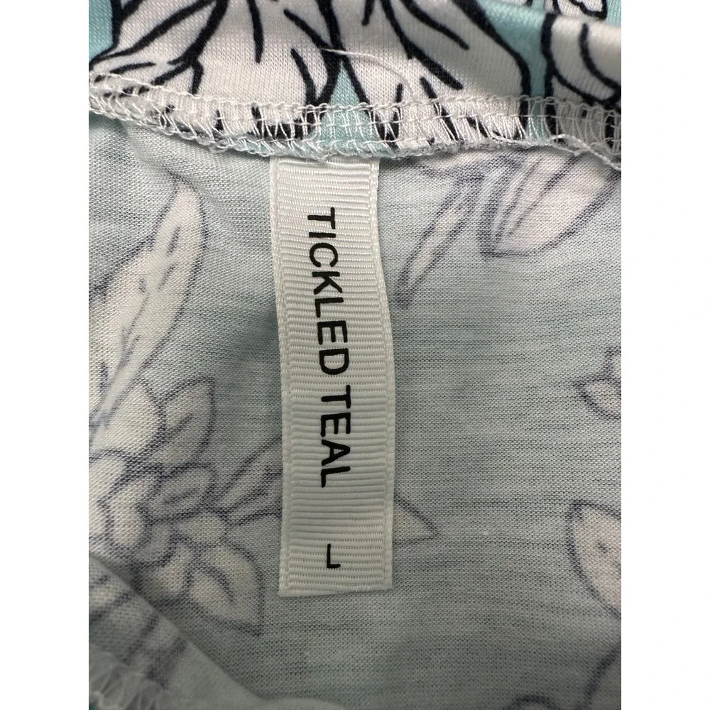 Girls Tickled Teal Floral Dress Pockets Size Large 6-7